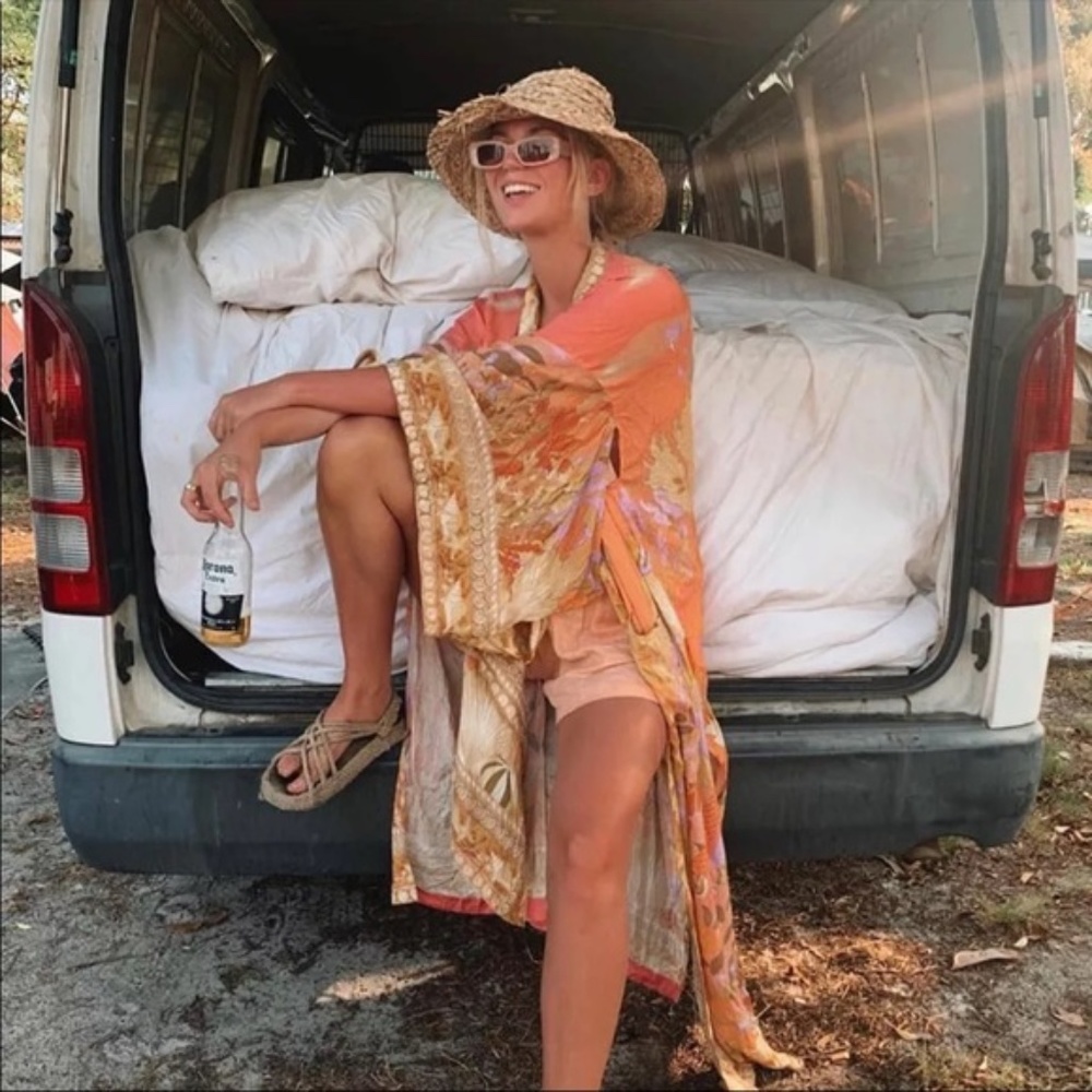 Bohemian Gypsy Orange Mermaid Print Kimono Cardigan Cover up - Picture 3 of 11